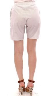 Chic White Checkered Cotton Shorts