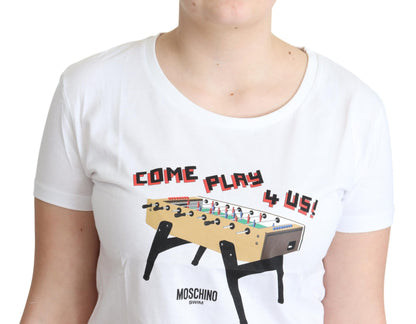 T-shirt en coton blanc imprimé Come Play 4 Us