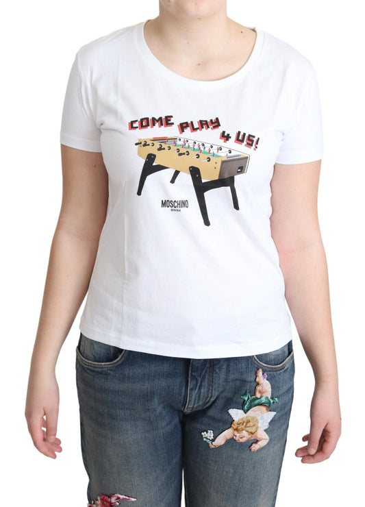 T-shirt en coton blanc imprimé Come Play 4 Us