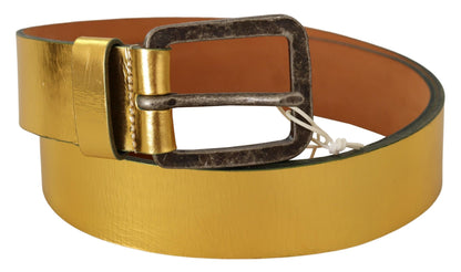 Ceinture de taille à boucle argentée rustique en cuir véritable doré