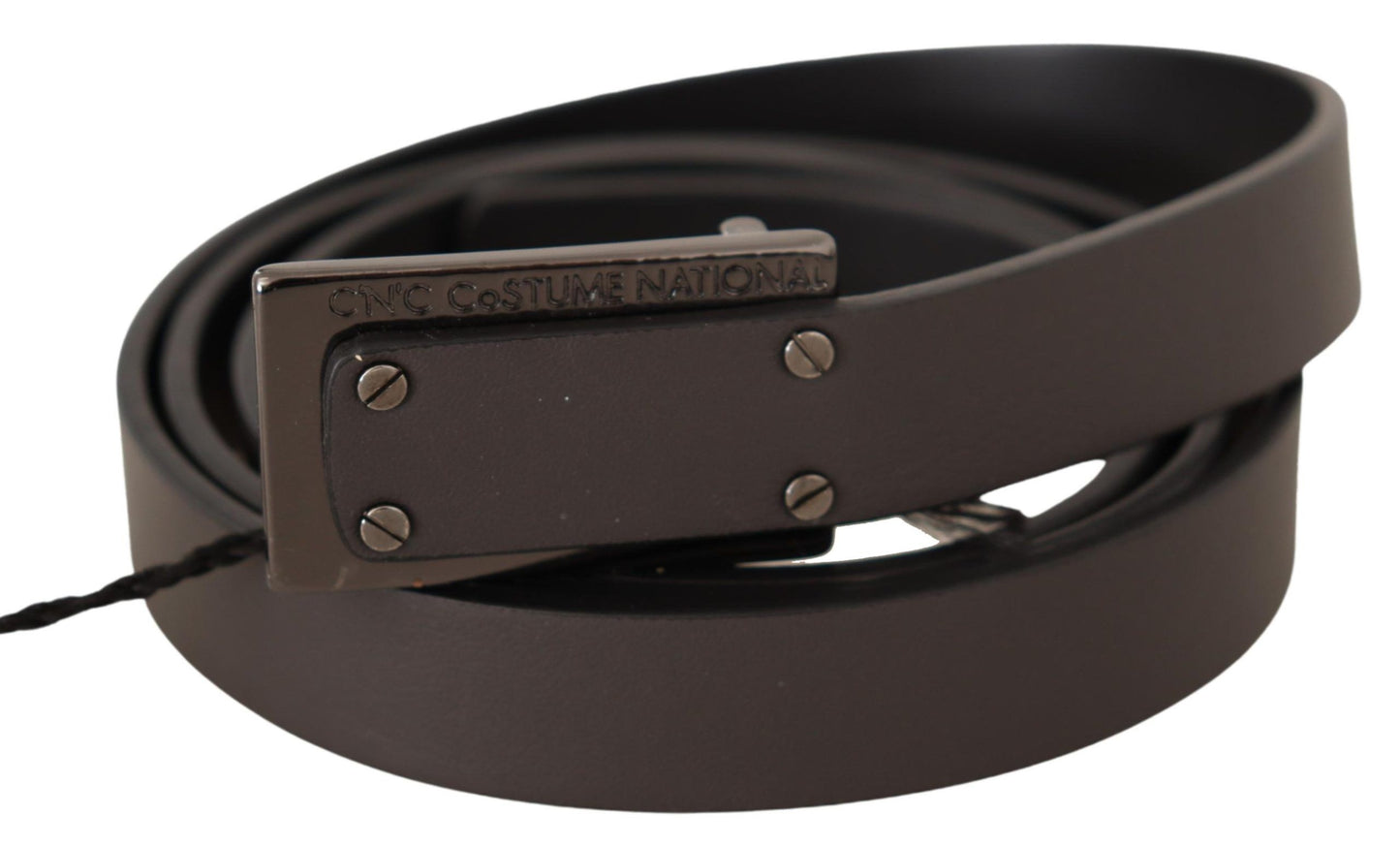 Ceinture à boucle à logo en cuir marron foncé