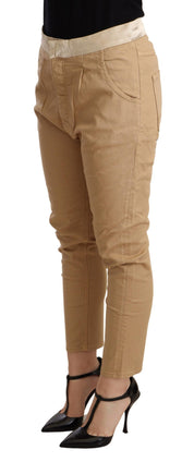 Beigefarbene Skinny-Stretchhose mit mittlerer Taille und schmaler Passform