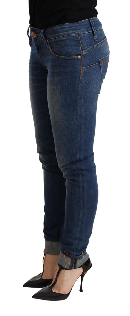 Blaue, verwaschene Skinny-Jeanshose mit niedriger Taille