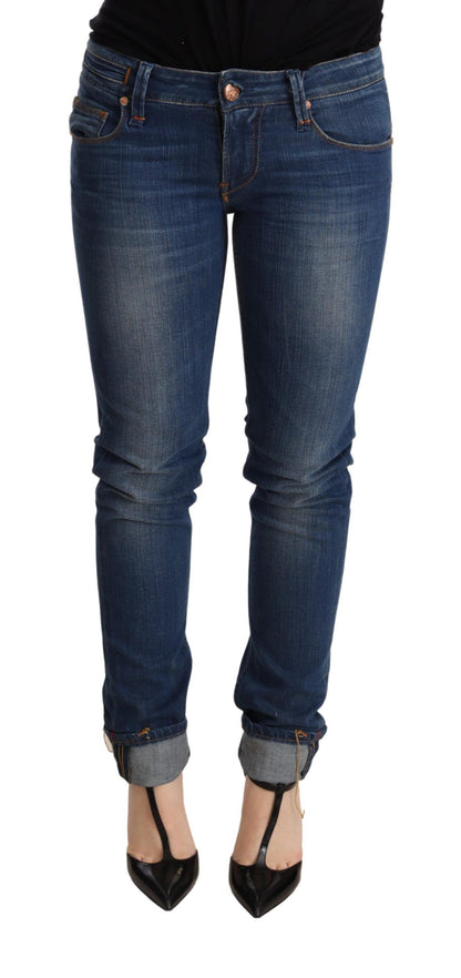 Blaue, verwaschene Skinny-Jeanshose mit niedriger Taille