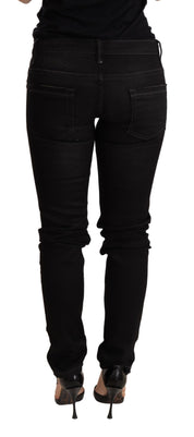 Schwarze Skinny-Jeanshose mit niedriger Taille