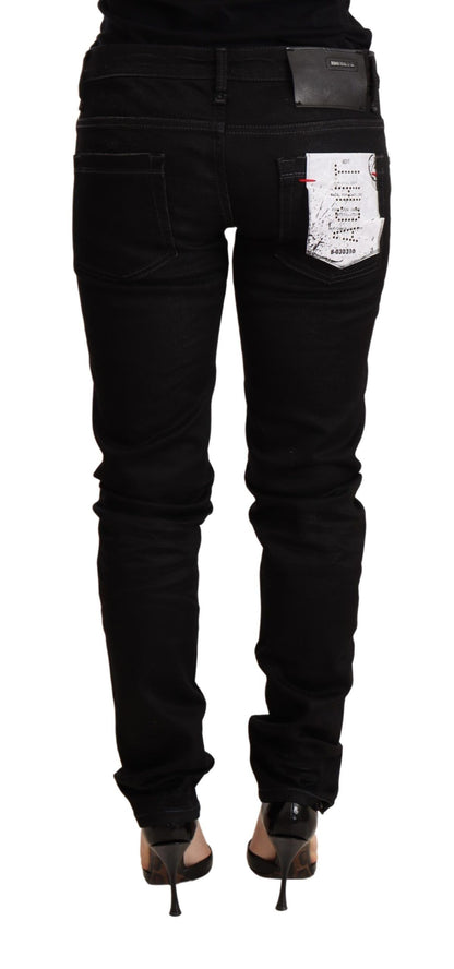 Pantalon skinny en coton denim taille basse noir