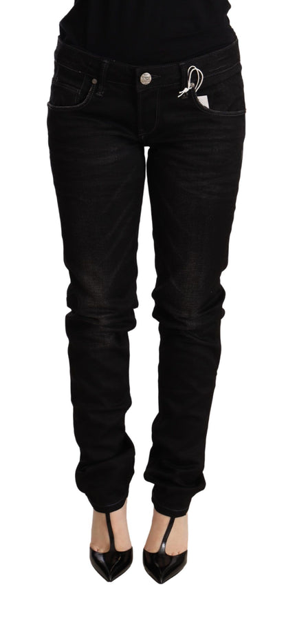 Pantalon skinny en coton denim taille basse noir