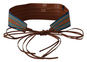 Ceinture large en cuir marron à fermeture à nouer