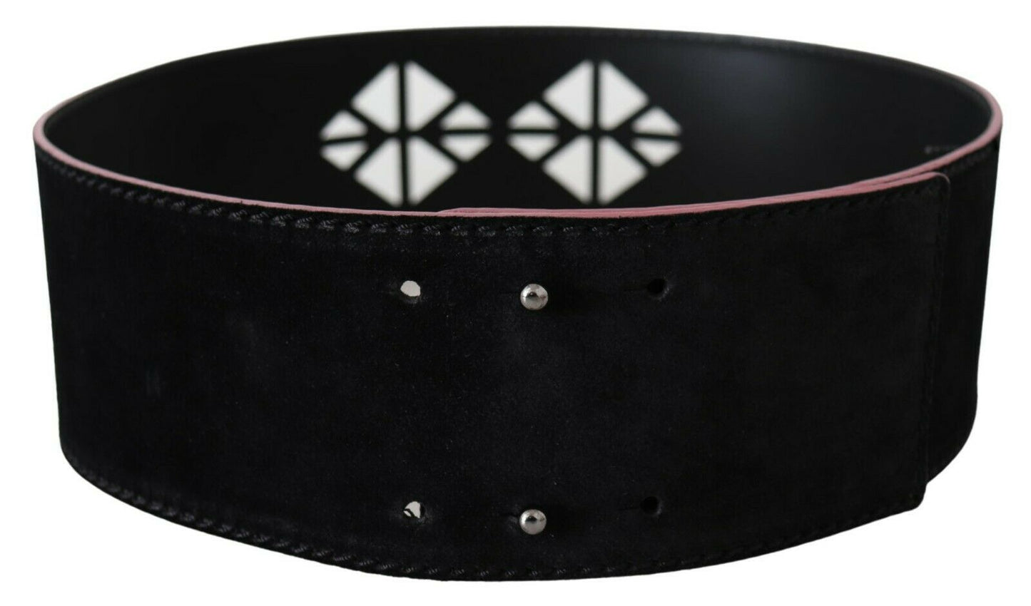 Ceinture femme cloutée en cuir noir à taille large