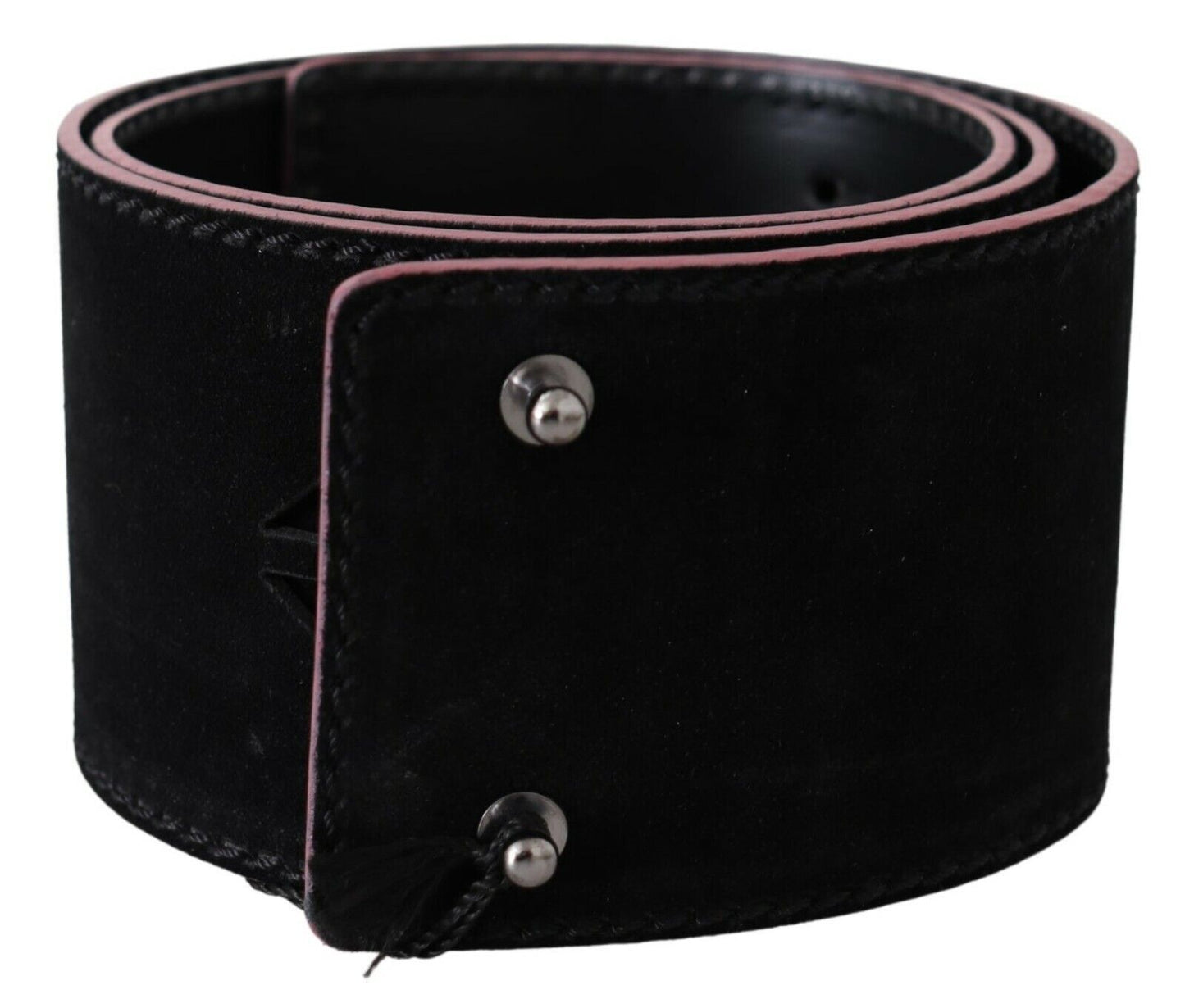 Ceinture femme cloutée en cuir noir à taille large