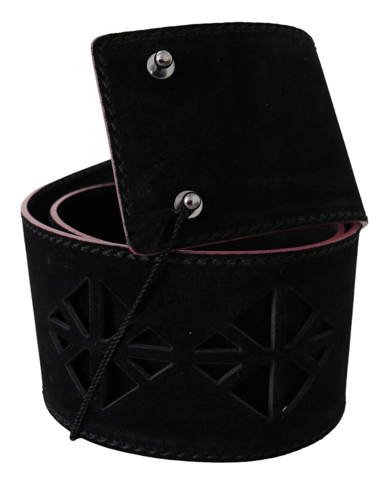 Ceinture femme cloutée en cuir noir à taille large