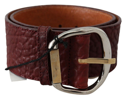 Ceinture large en cuir bordeaux doré et argenté