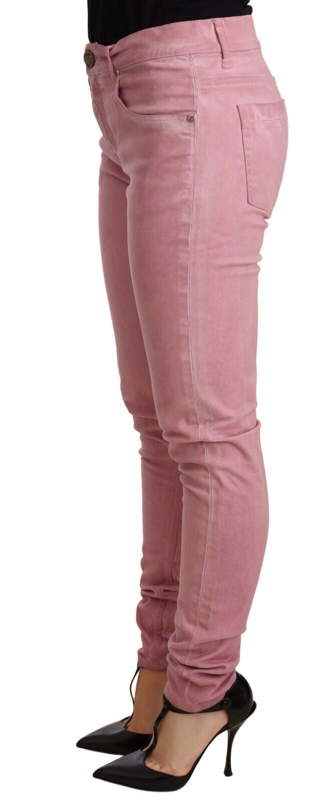 Pantalon skinny en denim pour femme coupe slim en coton rose