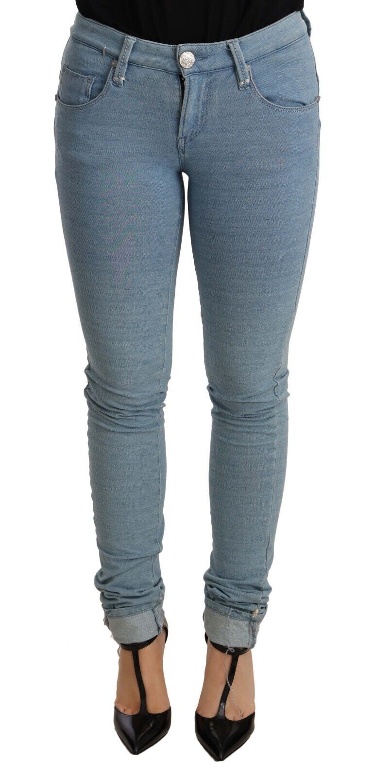 Blaue Damen-Jeanshose aus Baumwolle mit Stretchsaum und schmaler Passform