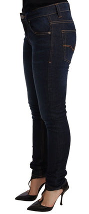 Dunkelblaue Skinny-Denim-Jeans aus Baumwolle mit niedriger Taille