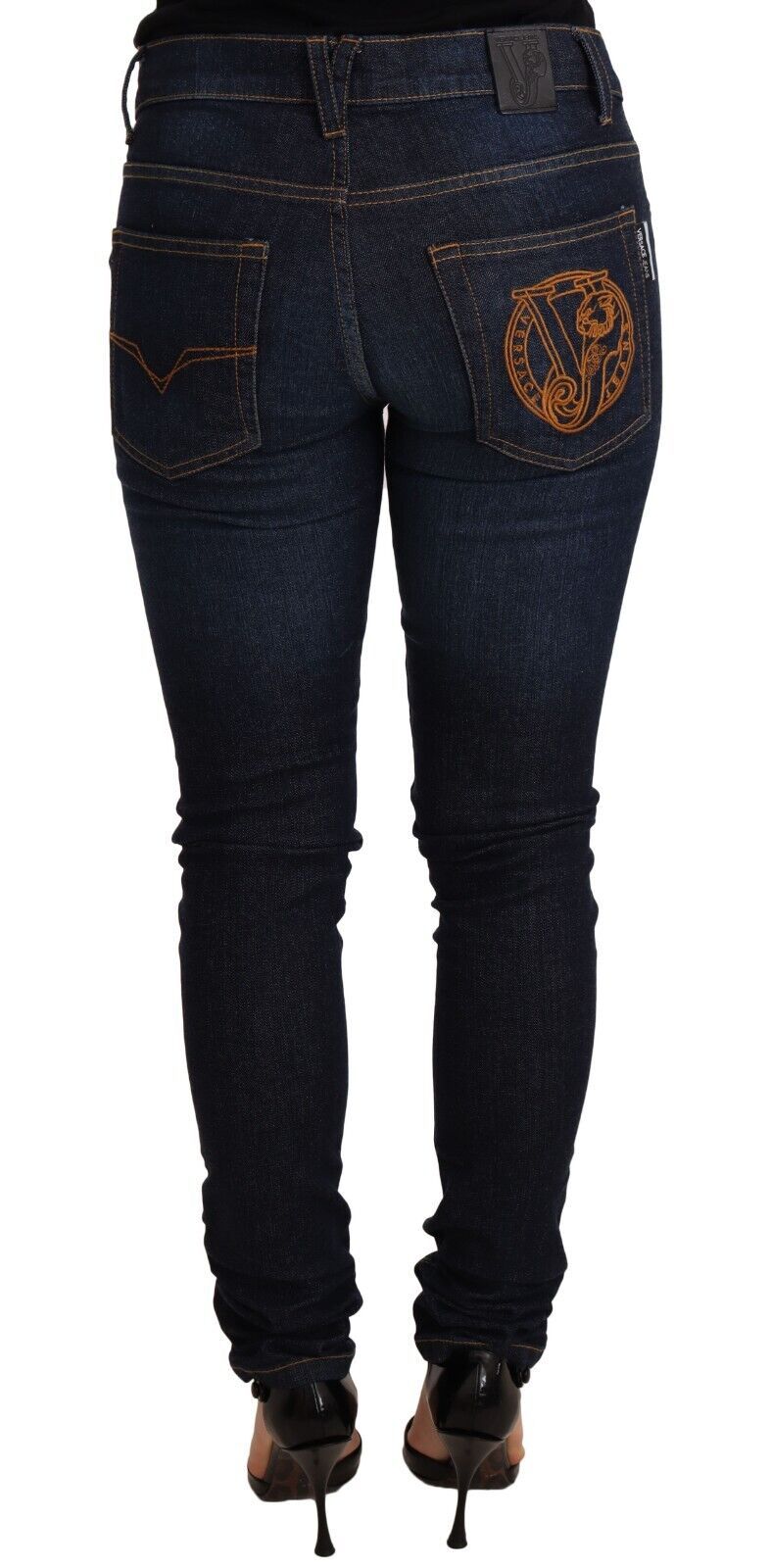 Dunkelblaue Skinny-Denim-Jeans aus Baumwolle mit niedriger Taille