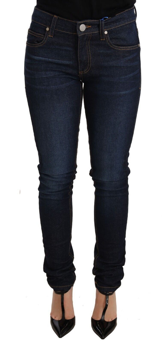 Jean skinny taille basse en coton bleu foncé