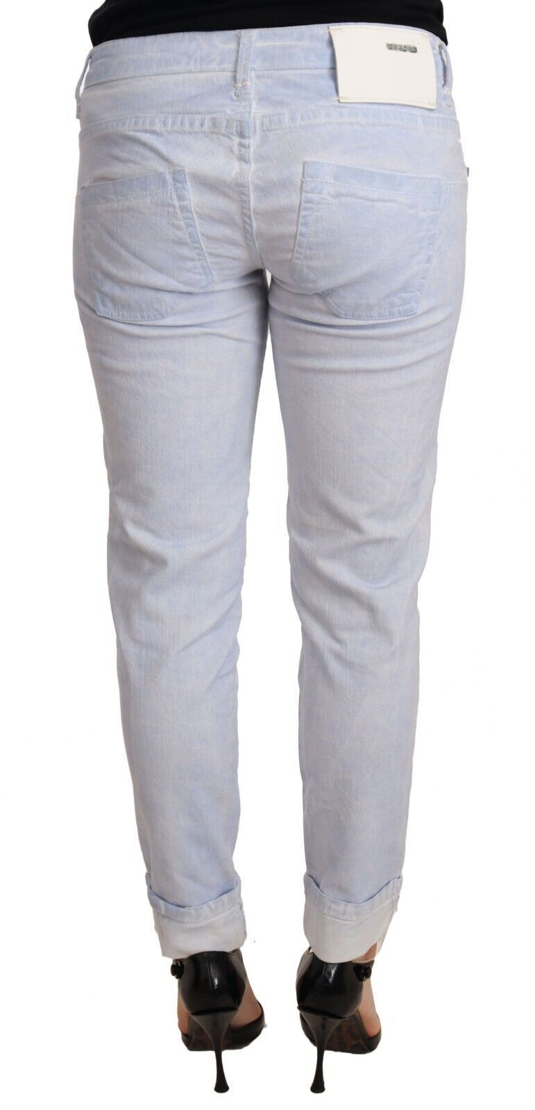 Jean skinny en denim à ourlet plié en coton bleu clair pour femme