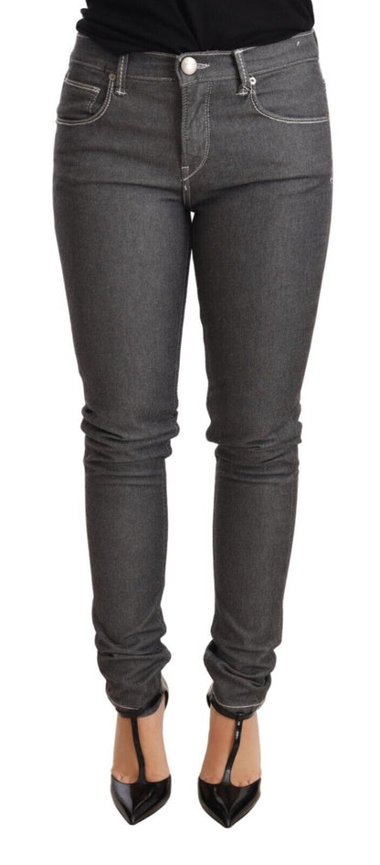 Graue Skinny-Denim-Hosenjeans mit niedriger Taille