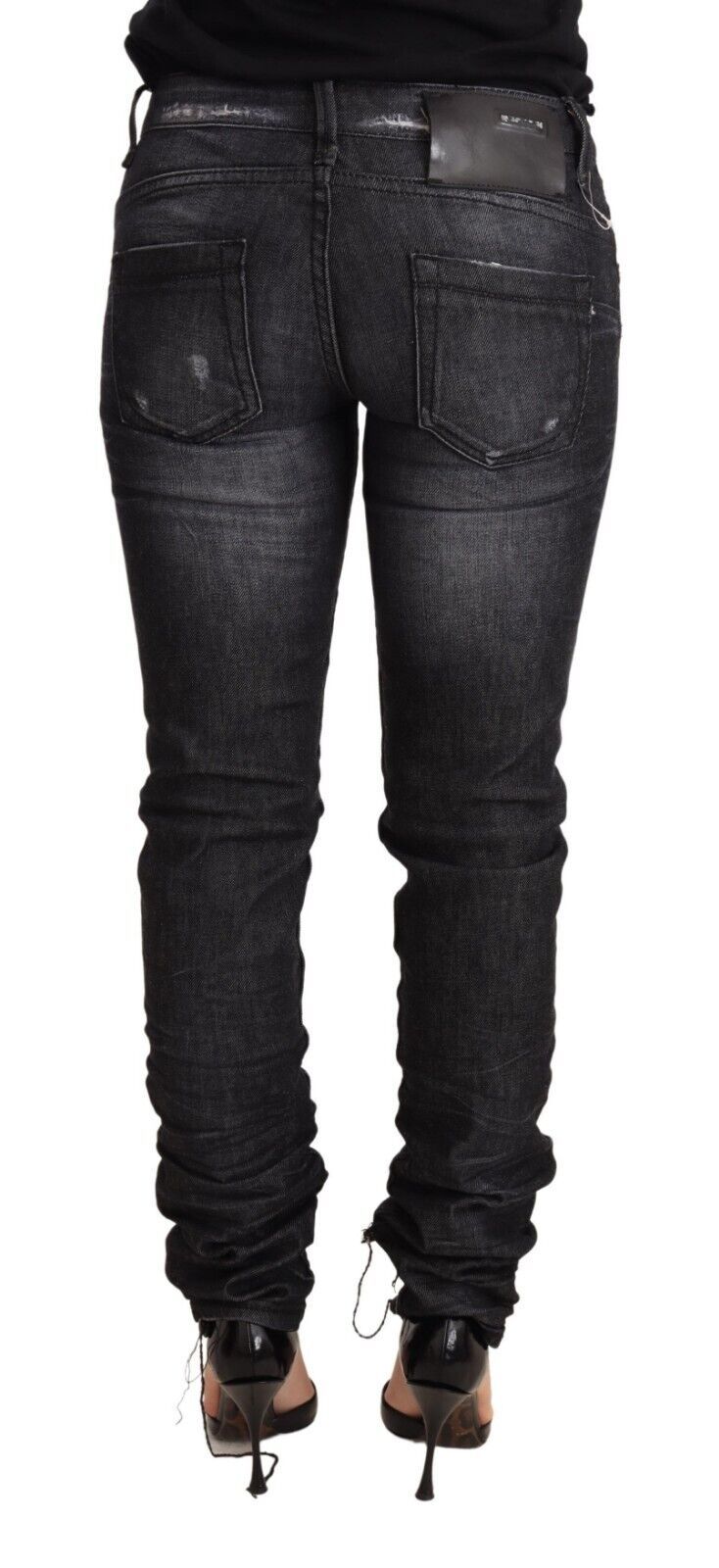 Jean skinny taille basse en coton délavé noir