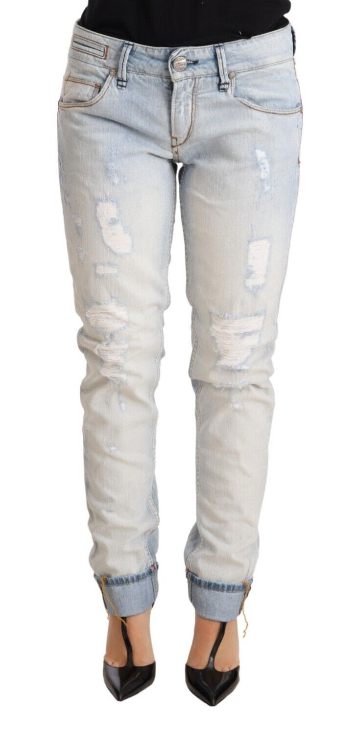 Chic Light-Blue Folded Hem Denim Jeans