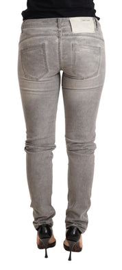 Chic Gray Washed Slim Fit Cotton Jeans