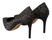 Elegant Black Leopard Print Leather Heels