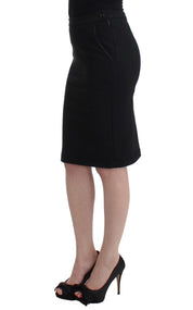 Chic Black Pencil Skirt Knee Length with Side Zip