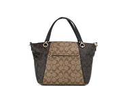 Kacey Khaki Brown Blocked Signature Canvas Top Zip Satchel Handbag