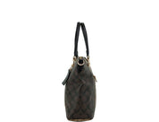 Kacey Khaki Brown Blocked Signature Canvas Top Zip Satchel Handbag