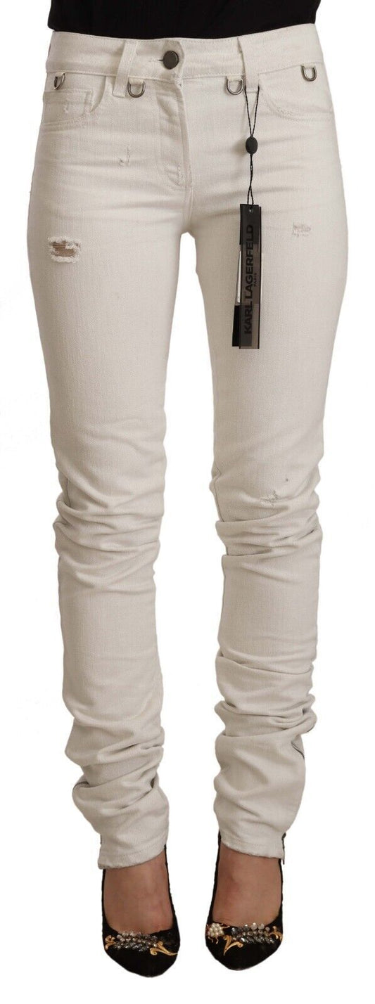 Jean slim blanc taille moyenne en denim de coton