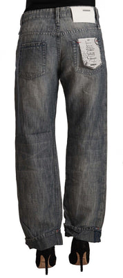 Chic Gray Straight Cut Ramie-Cotton Jeans