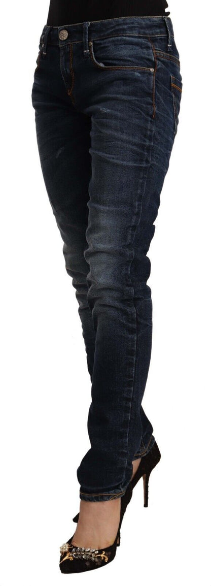 Blaue Skinny-Jeans aus gewaschener Baumwolle mit mittelhohem Bund