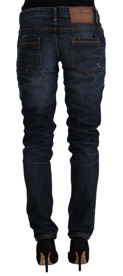 Blaue Skinny-Jeans aus gewaschener Baumwolle mit mittelhohem Bund