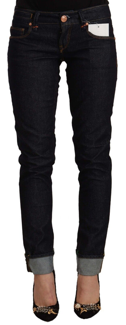 Jean slim taille basse en coton noir