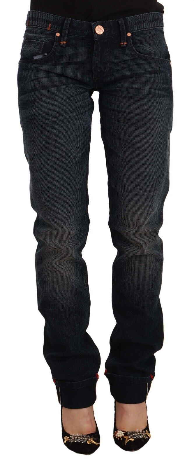 Schwarze Skinny-Denim-Jeans mit niedriger Taille aus gewaschener Baumwolle