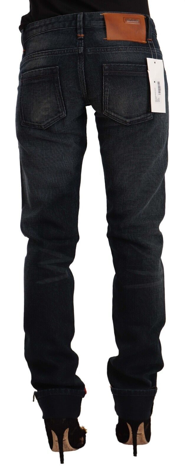 Schwarze Skinny-Denim-Jeans mit niedriger Taille aus gewaschener Baumwolle