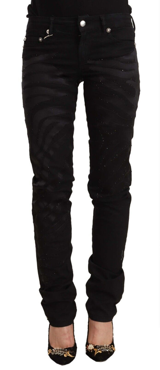 Jean skinny noir orné à taille moyenne