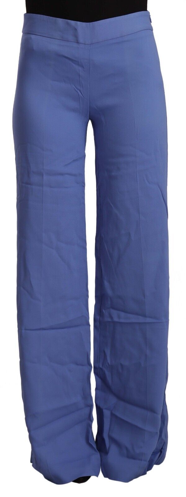 Blaue Viskose-Hose mit hohem Bund und weitem Bein