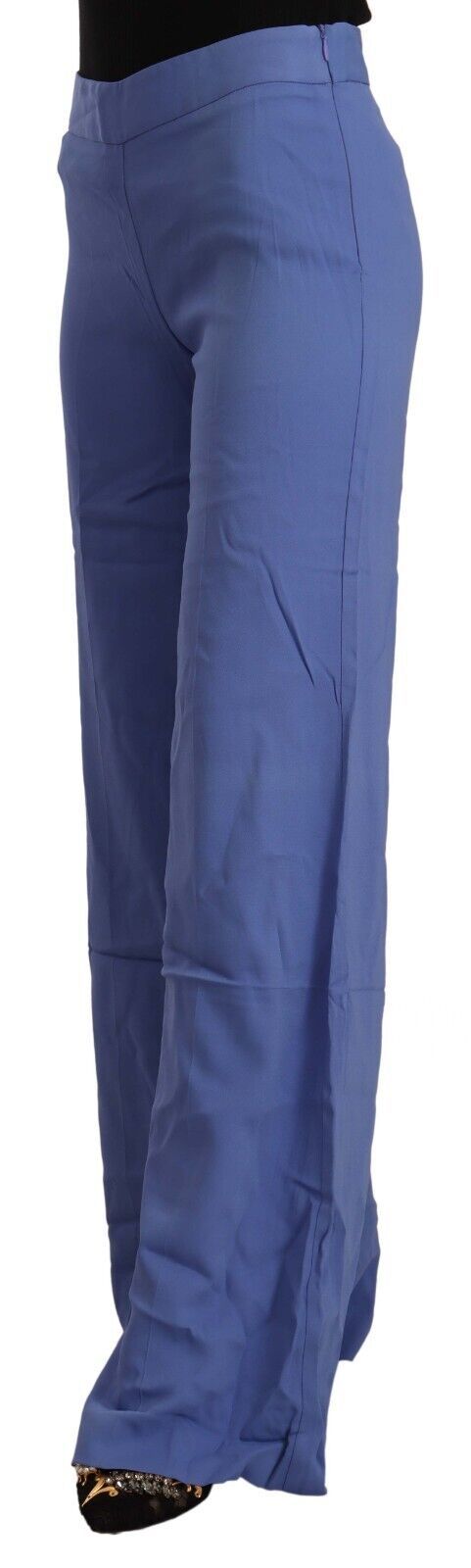 Blaue Viskose-Hose mit hohem Bund und weitem Bein