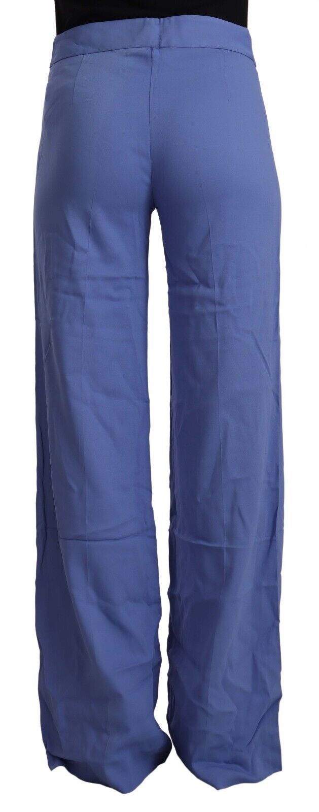 Blaue Viskose-Hose mit hohem Bund und weitem Bein