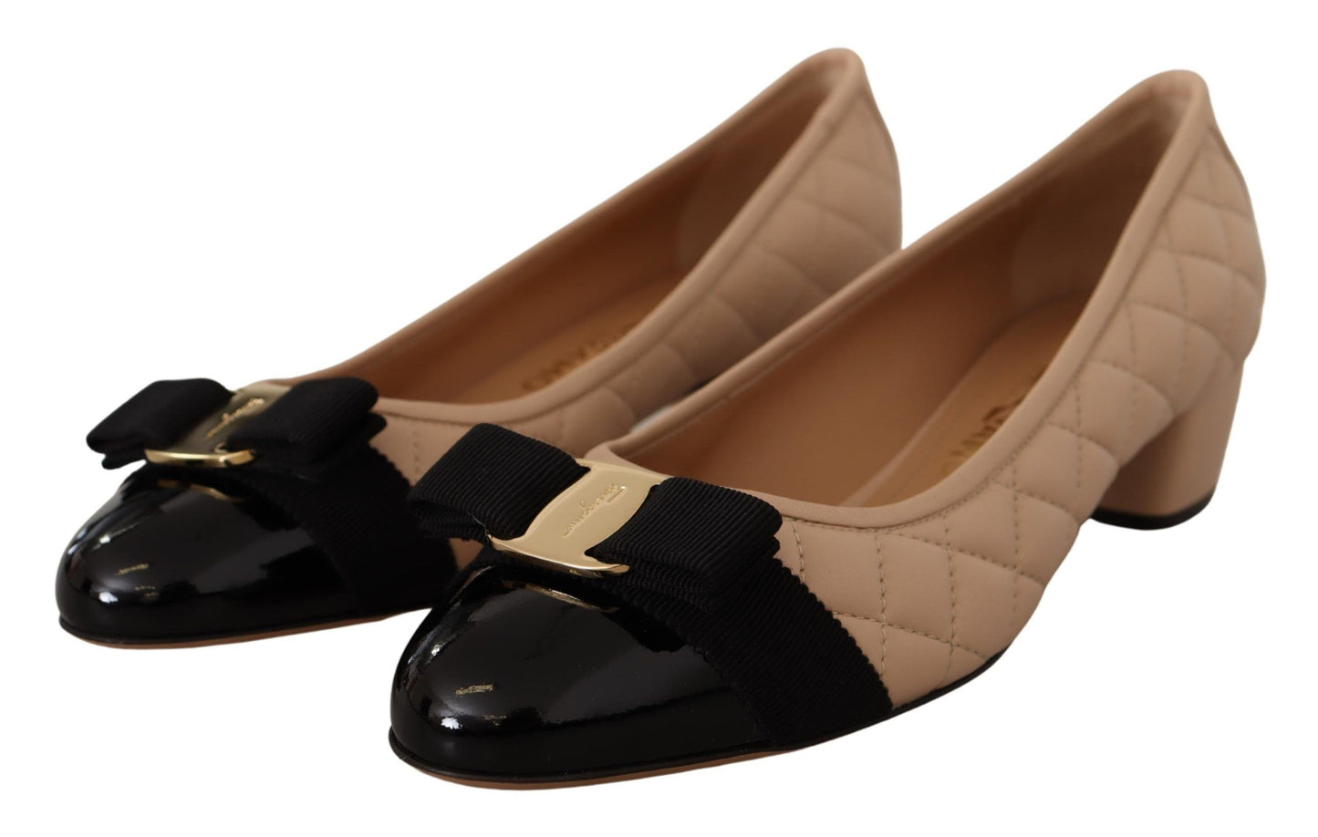 Chaussures escarpins en cuir nappa beige et noir