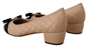 Elegant Quilted Leather Pumps in Beige and Black