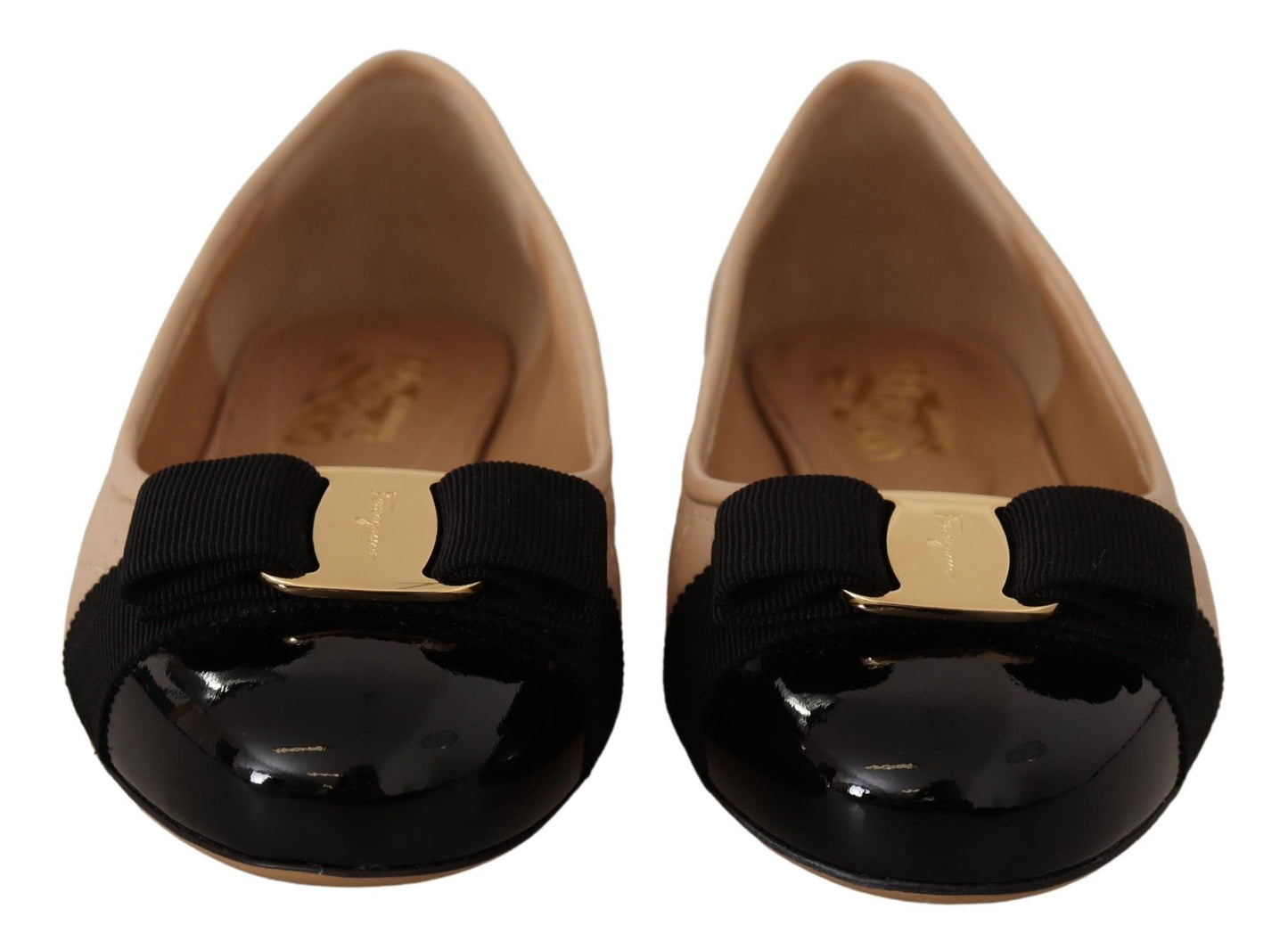 Ballerines en cuir nappa beiges et noires