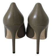 Elegant Pebble Green Pointed Toe Pumps