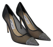 Elegant Black Mesh Crystal Pumps