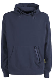 Blue Cotton Blend Hooded Sweatshirt with Front Pocket