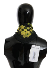 Écharpe Foulard Châle Floral Jaune Noir