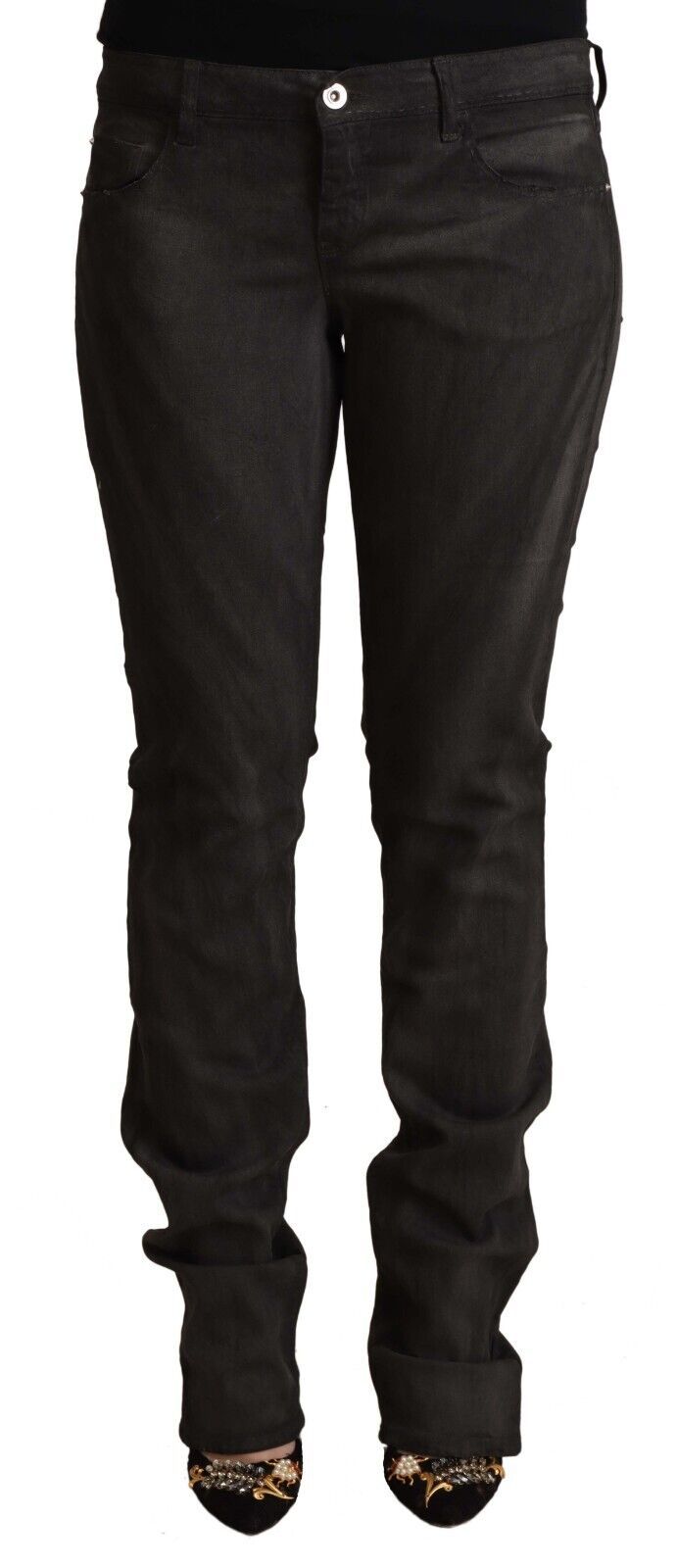 Elegant Mid Waist Skinny Black Trousers