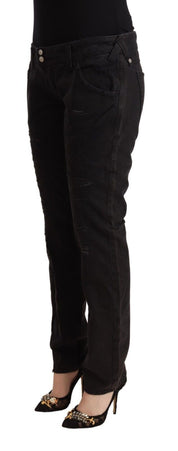 Schwarze Slim-Fit-Denimjeans aus Baumwolle im Distressed-Look mit niedriger Taille